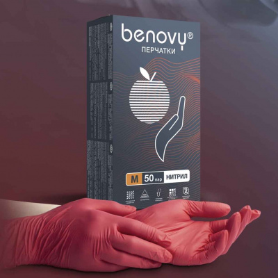 benovy перчатки нитриловые красные, m | для-ногтей.рф