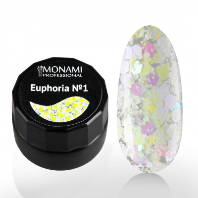 monami, гель- лак euphoria №001, с шестигранниками, 5гр | для-ногтей.рф
