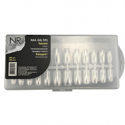 nail republic square, гелевые типсы квадрат, 240шт | для-ногтей.рф
