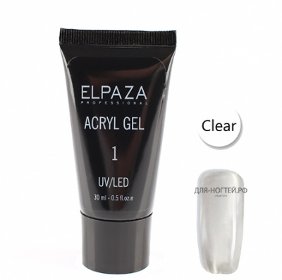 acryl gel elpaza №1, clear, 30 ml | для-ногтей.рф