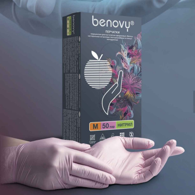 benovy перчатки нитриловые перламутрово-розовые, s | для-ногтей.рф